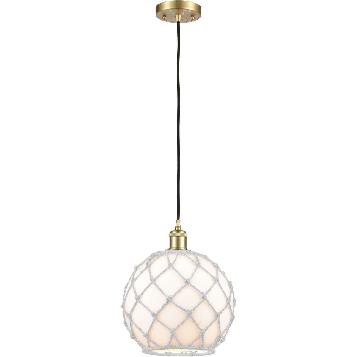 Innovations Lighting 516-1P-SG-G121-10RW-LED Ballston Large Farmhouse Rope LED 10 inch Satin Gold Mini Pendant Ceiling Light in White Glass with White