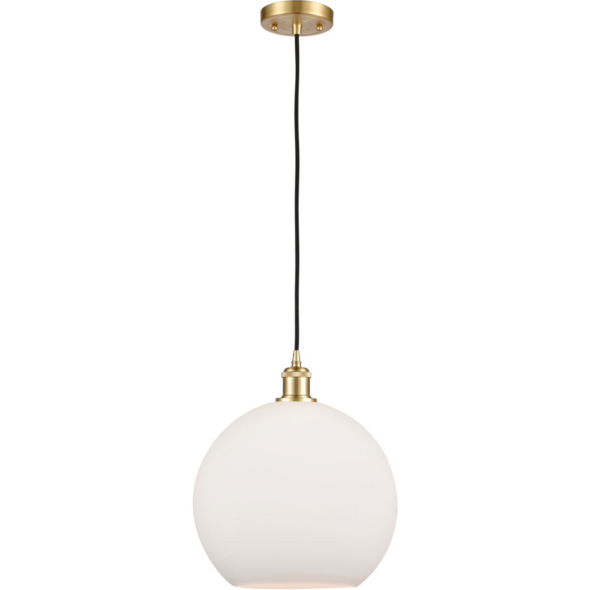 Innovations Lighting 516-1P-SG-G121-12-LED Ballston Athens LED 11.75 inch Satin Gold Mini Pendant Ceiling Light in Matte White Glass, Black Textured