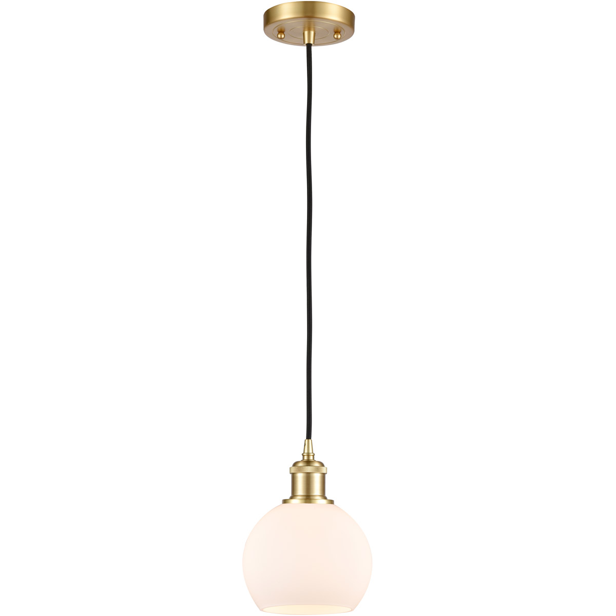Innovations Lighting 516-1P-SG-G121-6-LED Ballston Athens LED 6 inch Satin Gold Mini Pendant Ceiling Light in Matte White Glass, Black Textured