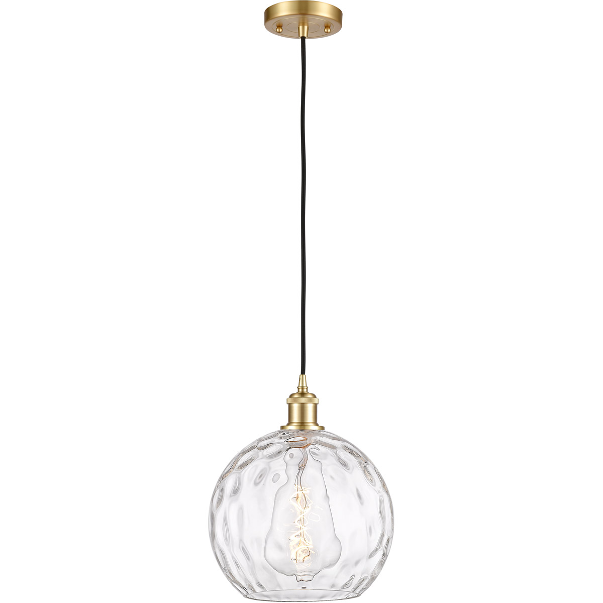 Innovations Lighting 516-1P-SG-G1215-10-LED Ballston Athens Water Glass LED 10 inch Satin Gold Mini Pendant Ceiling Light