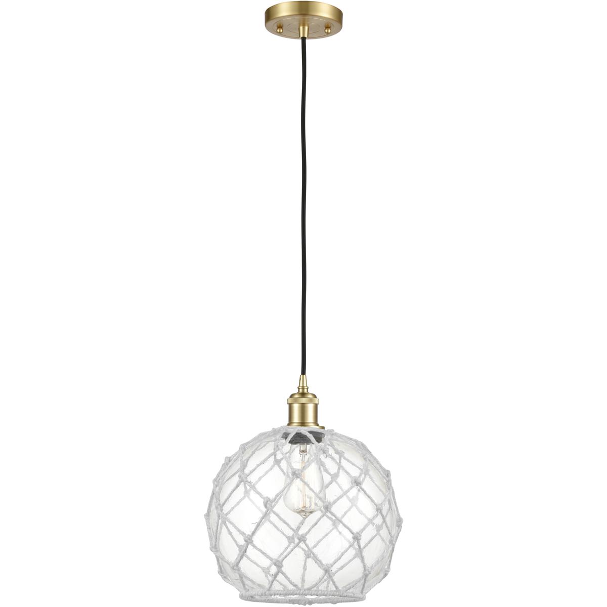 Innovations Lighting 516-1P-SG-G122-10RW-LED Ballston Large Farmhouse Rope LED 10 inch Satin Gold Mini Pendant Ceiling Light in Clear Glass with White