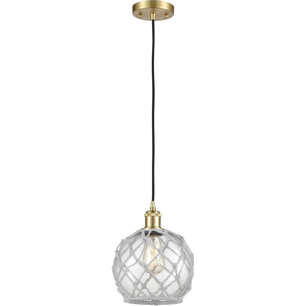 Innovations Lighting 516-1P-SG-G122-8RW-LED Ballston Farmhouse Rope LED 8 inch Satin Gold Mini Pendant Ceiling Light in Clear Glass with White Rope, B