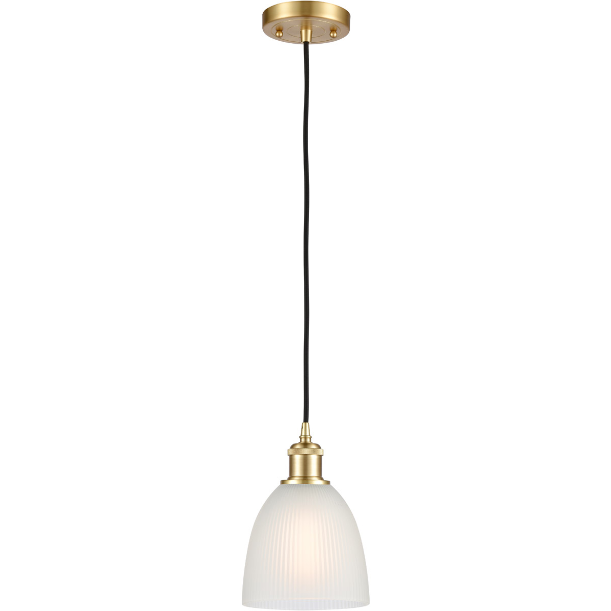 Innovations Lighting 516-1P-SG-G381-LED Ballston Castile LED 6 inch Satin Gold Mini Pendant Ceiling Light in White Glass, Black Textured, Ballston