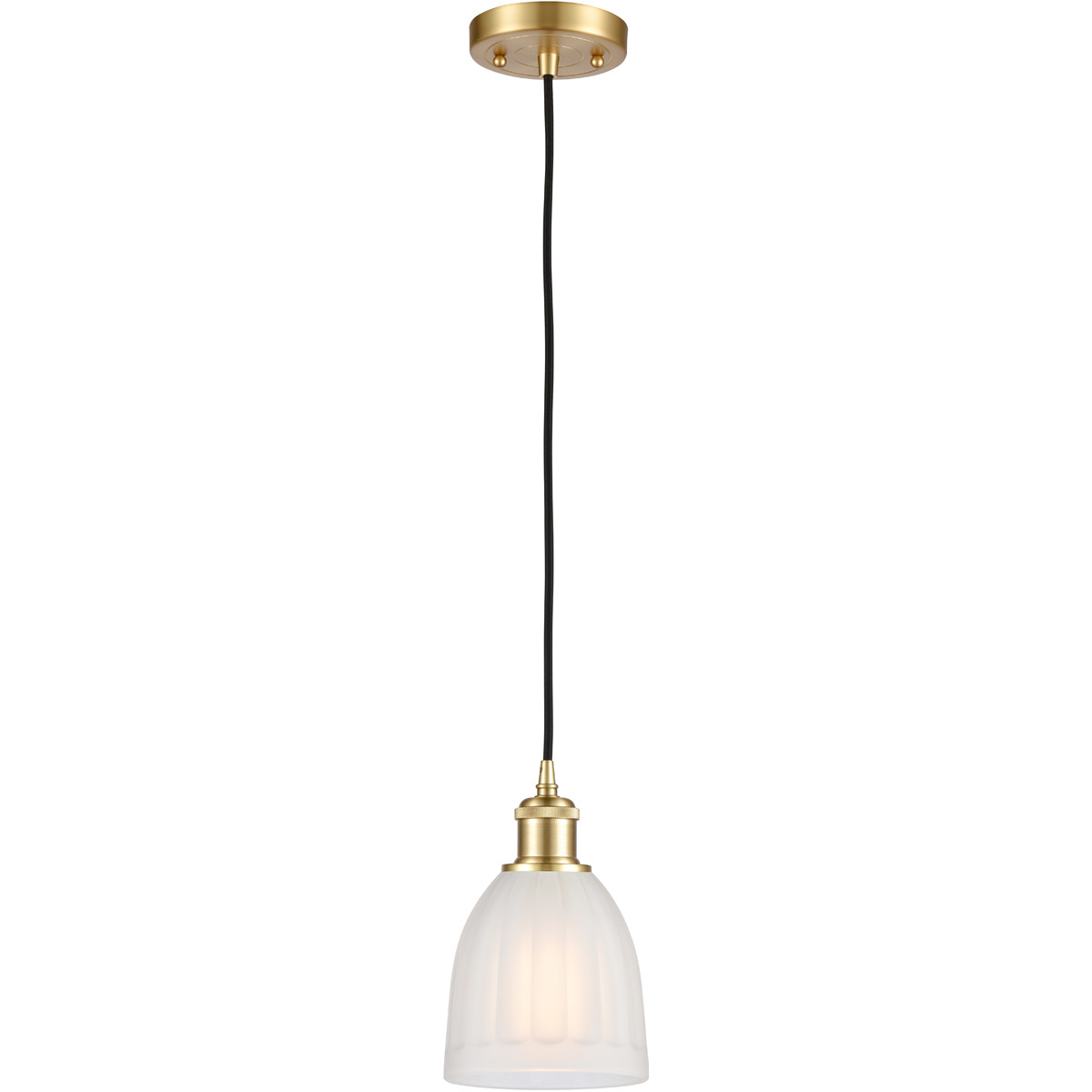 Innovations Lighting 516-1P-SG-G441-LED Ballston Brookfield LED 5.75 inch Satin Gold Mini Pendant Ceiling Light in White Glass, Black Textured, Ballst