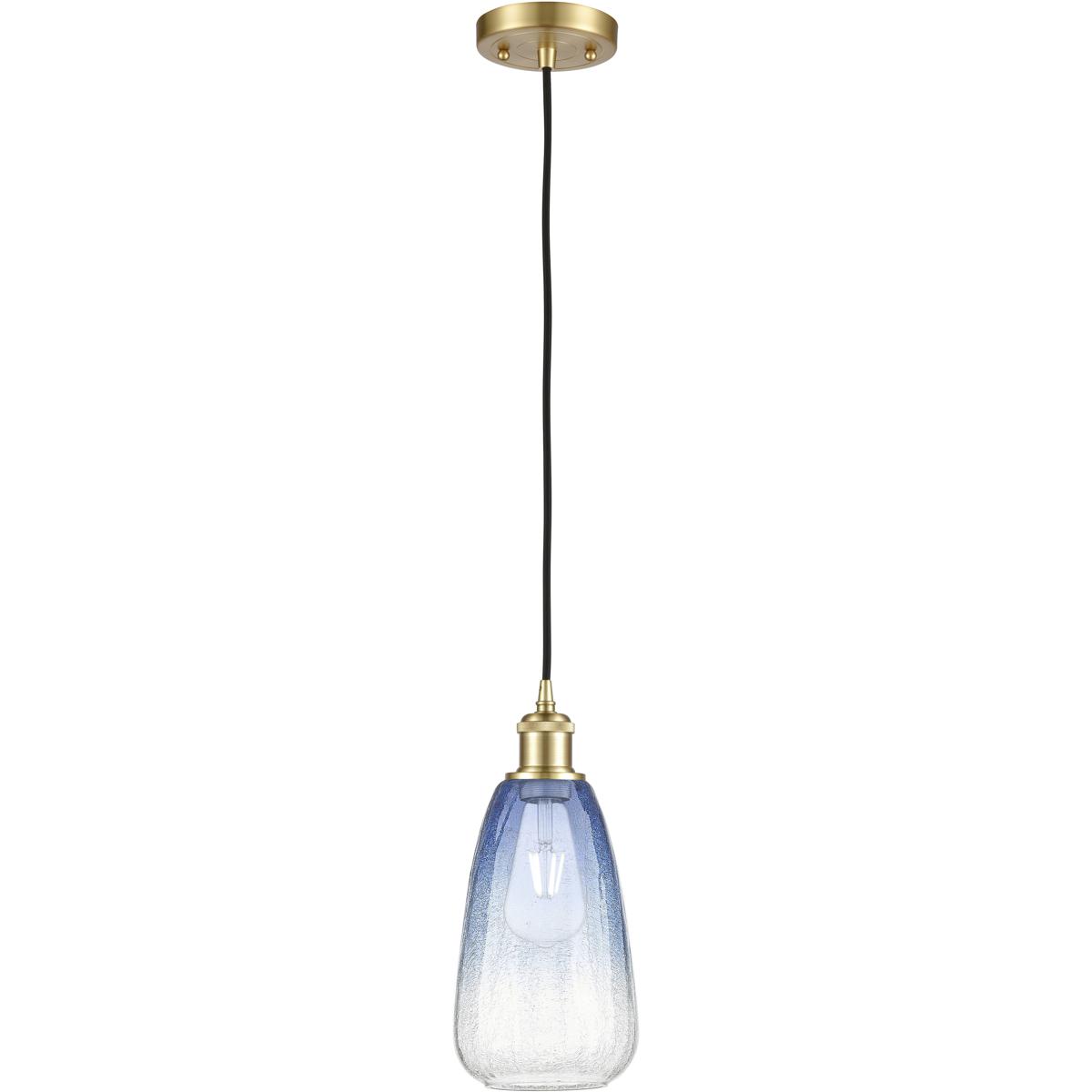 Innovations Lighting 516-1P-SG-G480-6SB Ballston Brookhaven Almond 1 Light 6 inch Satin Gold Mini Pendant Ceiling Light in Sapphire Blue Glass