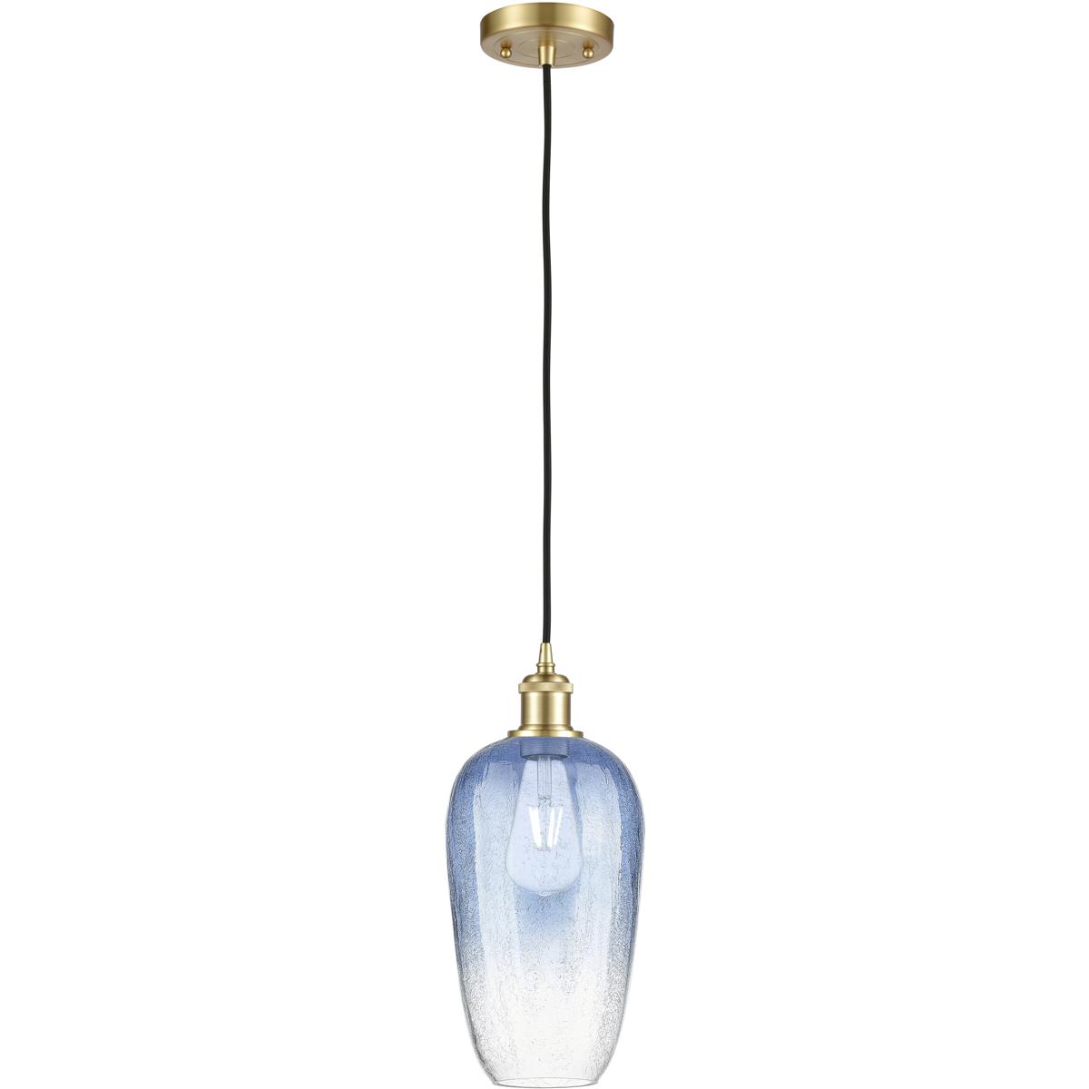 Innovations Lighting 516-1P-SG-G484-7SB Ballston Brookhaven Flute 1 Light 7 inch Satin Gold Mini Pendant Ceiling Light in Sapphire Blue Glass