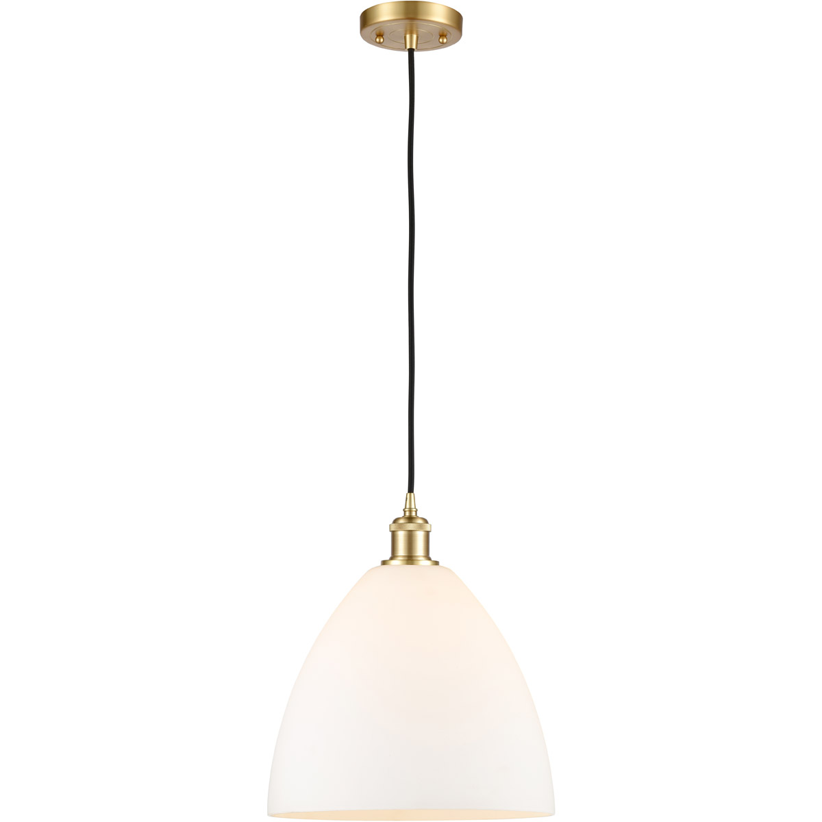 Innovations Lighting 516-1P-SG-GBD-121-LED Ballston Dome LED 12 inch Satin Gold Mini Pendant Ceiling Light in Matte White Glass, Black Textured