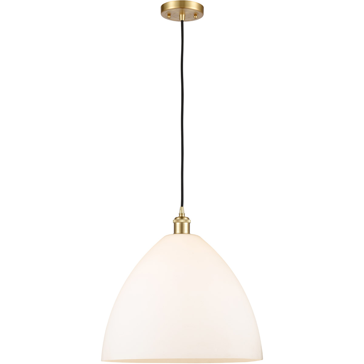 Innovations Lighting 516-1P-SG-GBD-161-LED Ballston Dome LED 16 inch Satin Gold Pendant Ceiling Light in Matte White Glass, Black Textured