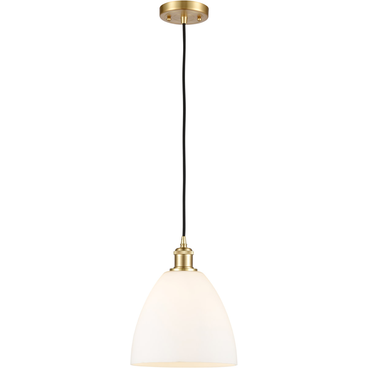 Innovations Lighting 516-1P-SG-GBD-91-LED Ballston Dome LED 9 inch Satin Gold Mini Pendant Ceiling Light in Matte White Glass, Black Textured