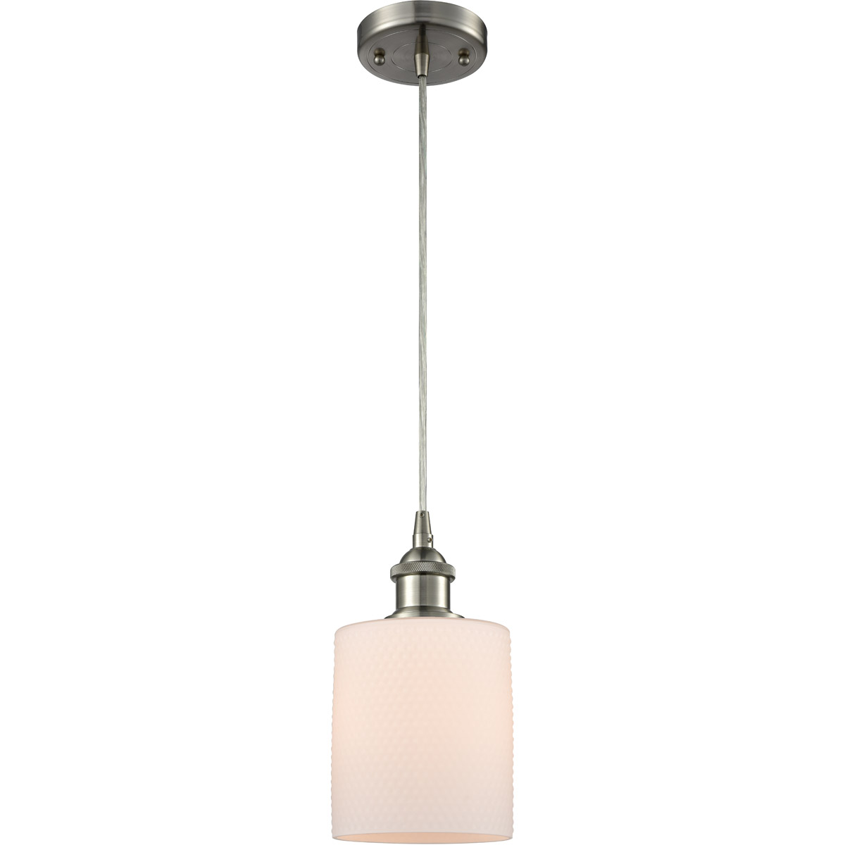 Innovations Lighting 516-1P-SN-G111-LED Ballston Cobbleskill LED 5 inch Brushed Satin Nickel Mini Pendant Ceiling Light in Matte White Glass, Silver, 