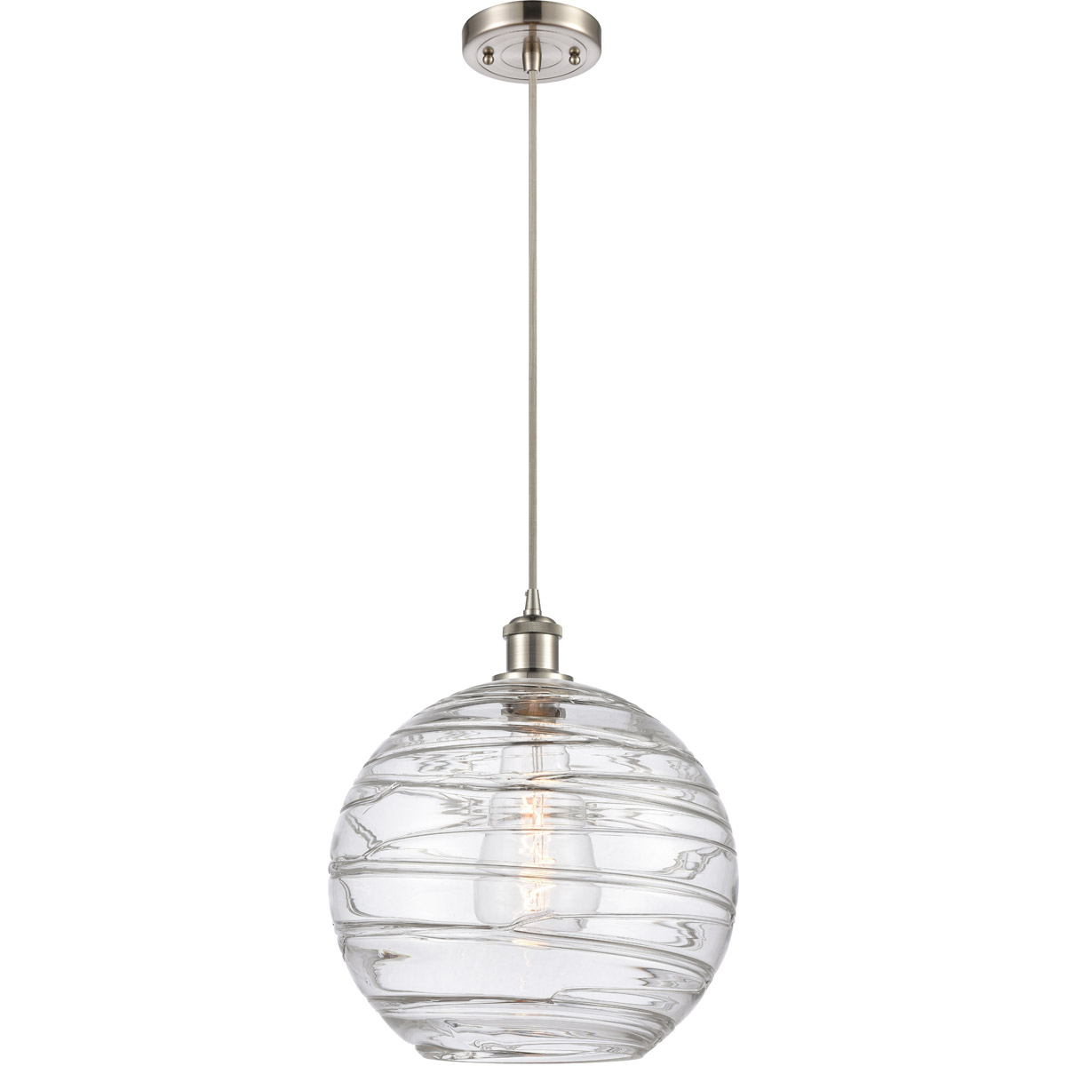 Innovations Lighting 516-1P-SN-G1213-12-LED Ballston X-Large Deco Swirl LED 12 inch Brushed Satin Nickel Mini Pendant Ceiling Light in Silver, Ballsto