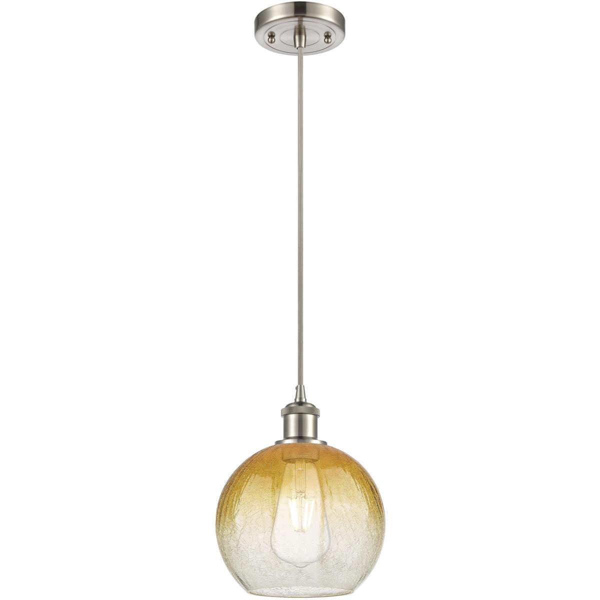 Innovations Lighting 516-1P-SN-G483-8AM Ballston Brookhaven Globe 1 Light 7.88 inch Brushed Satin Nickel Mini Pendant Ceiling Light in Amber Glass