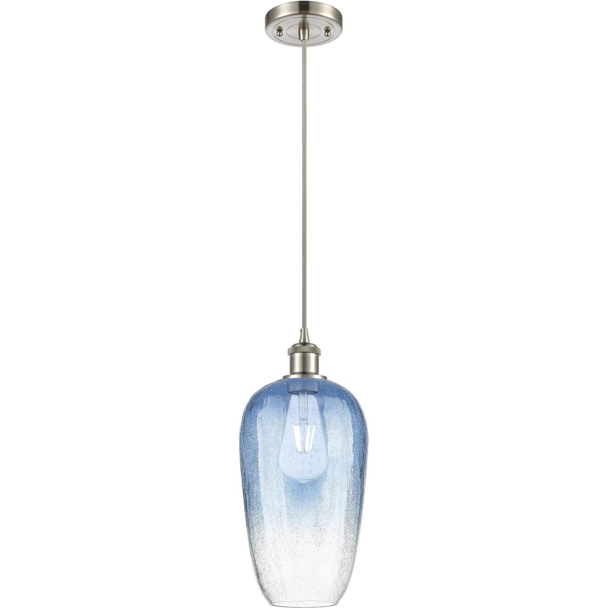Innovations Lighting 516-1P-SN-G484-7SB Ballston Brookhaven Flute 1 Light 7 inch Brushed Satin Nickel Mini Pendant Ceiling Light in Sapphire Blue Glas