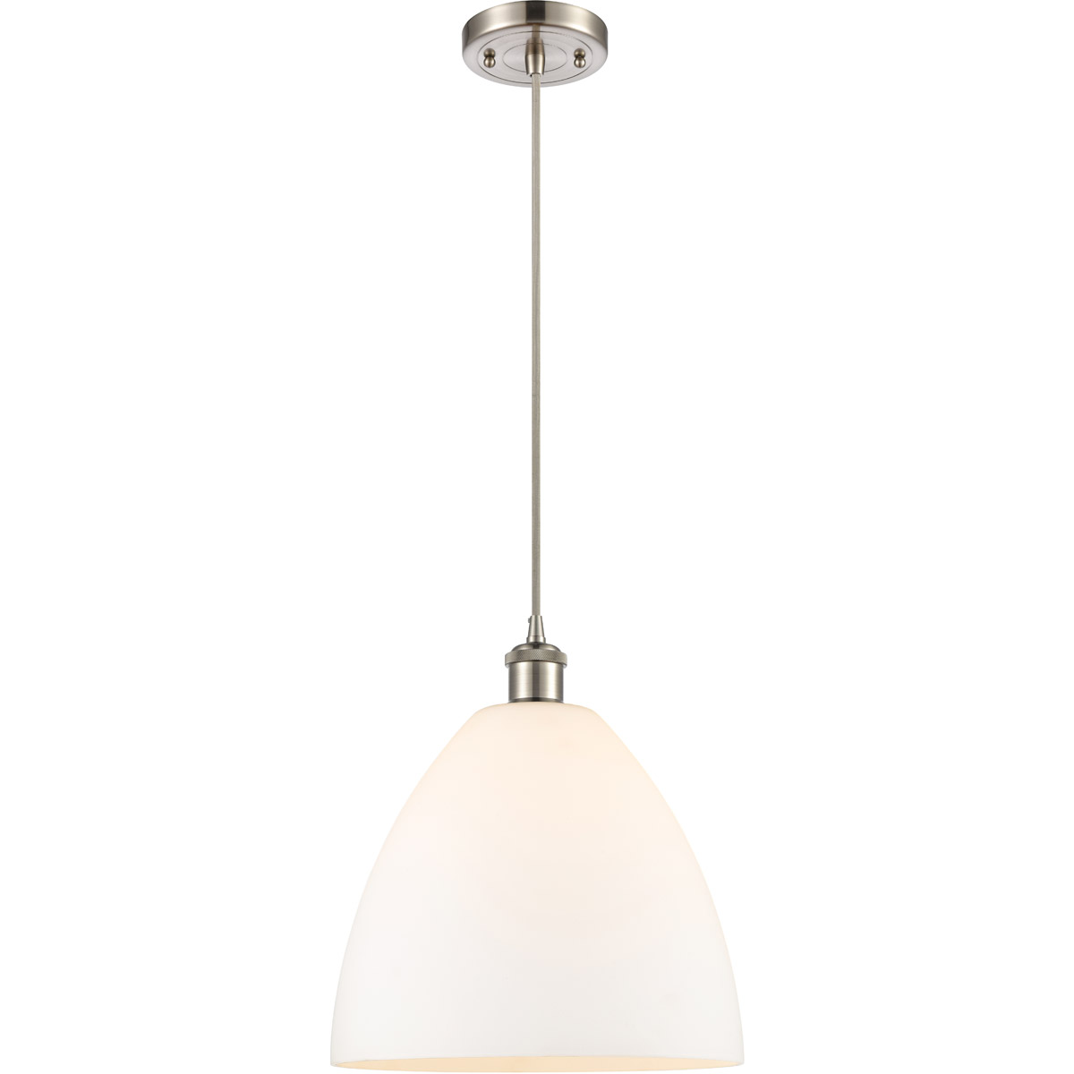Innovations Lighting 516-1P-SN-GBD-121-LED Ballston Dome LED 12 inch Brushed Satin Nickel Mini Pendant Ceiling Light in Matte White Glass, Black Textu