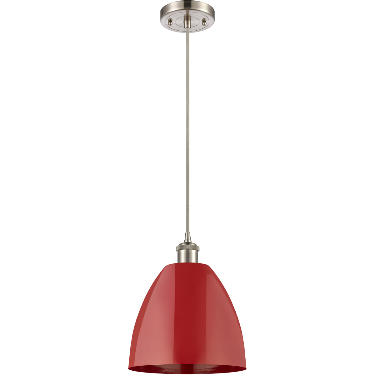 Innovations Lighting 516-1P-SN-MBD-9-RD-LED Ballston Plymouth Dome LED 9 inch Brushed Satin Nickel Mini Pendant Ceiling Light in Silver, Matte Red