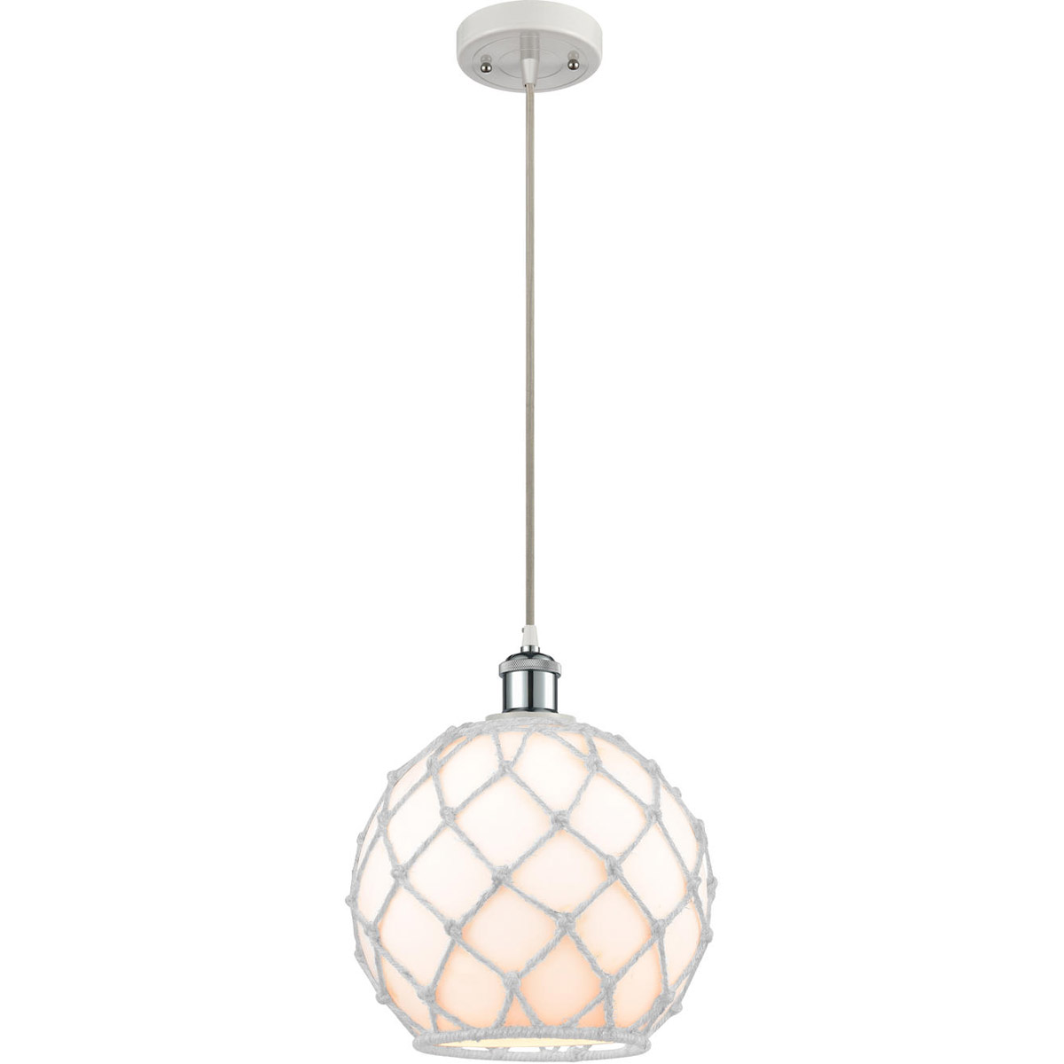 Innovations Lighting 516-1P-WPC-G121-10RW-LED Ballston Large Farmhouse Rope LED 10 inch White and Polished Chrome Mini Pendant Ceiling Light in White 