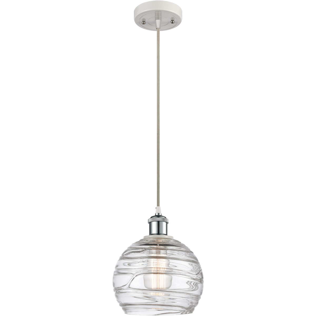 Innovations Lighting 516-1P-WPC-G1213-8 Ballston Deco Swirl 1 Light 8 inch White and Polished Chrome Mini Pendant Ceiling Light, Ballston