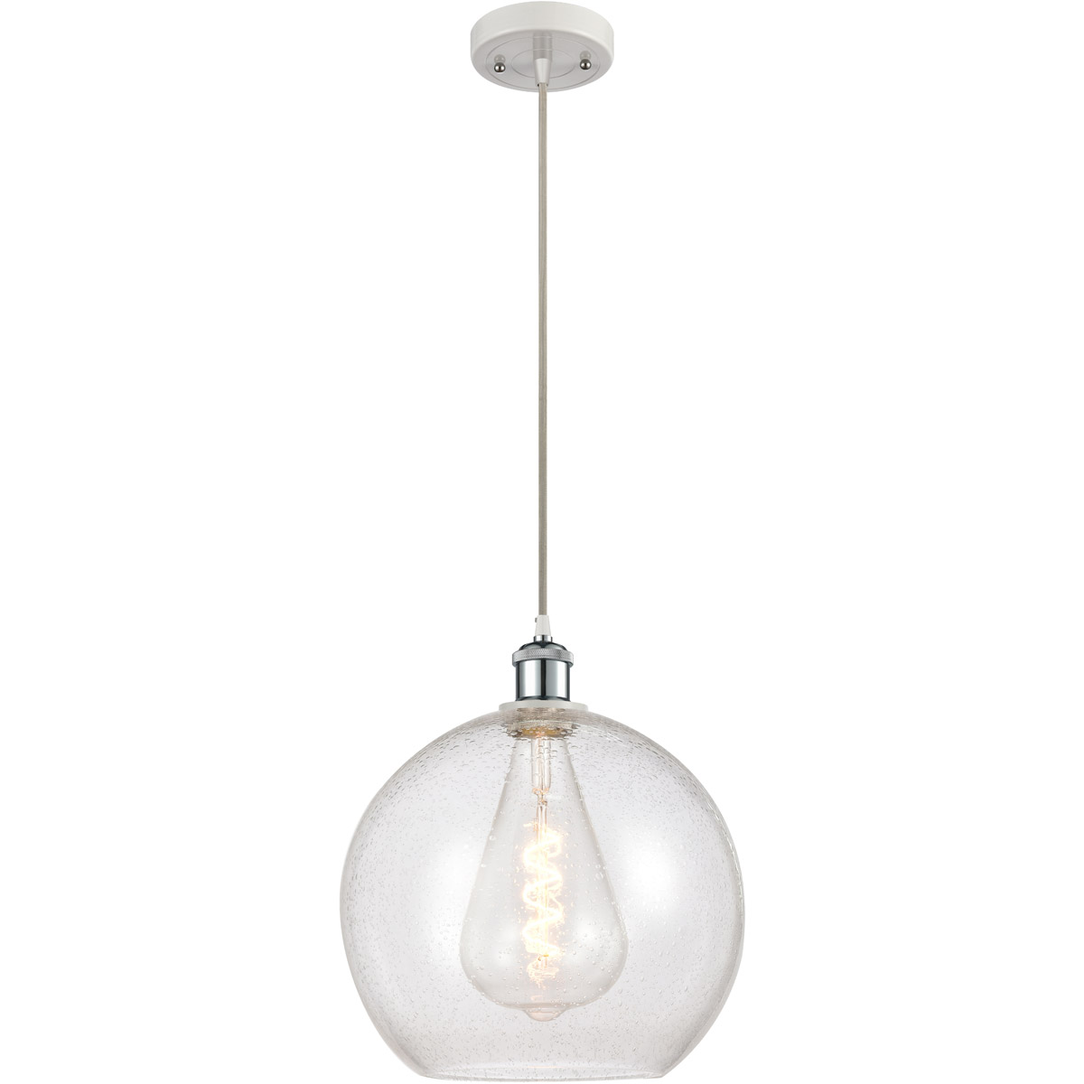 Innovations Lighting 516-1P-WPC-G124-12 Ballston Athens 1 Light 12 inch White and Polished Chrome Mini Pendant Ceiling Light in Seedy Glass