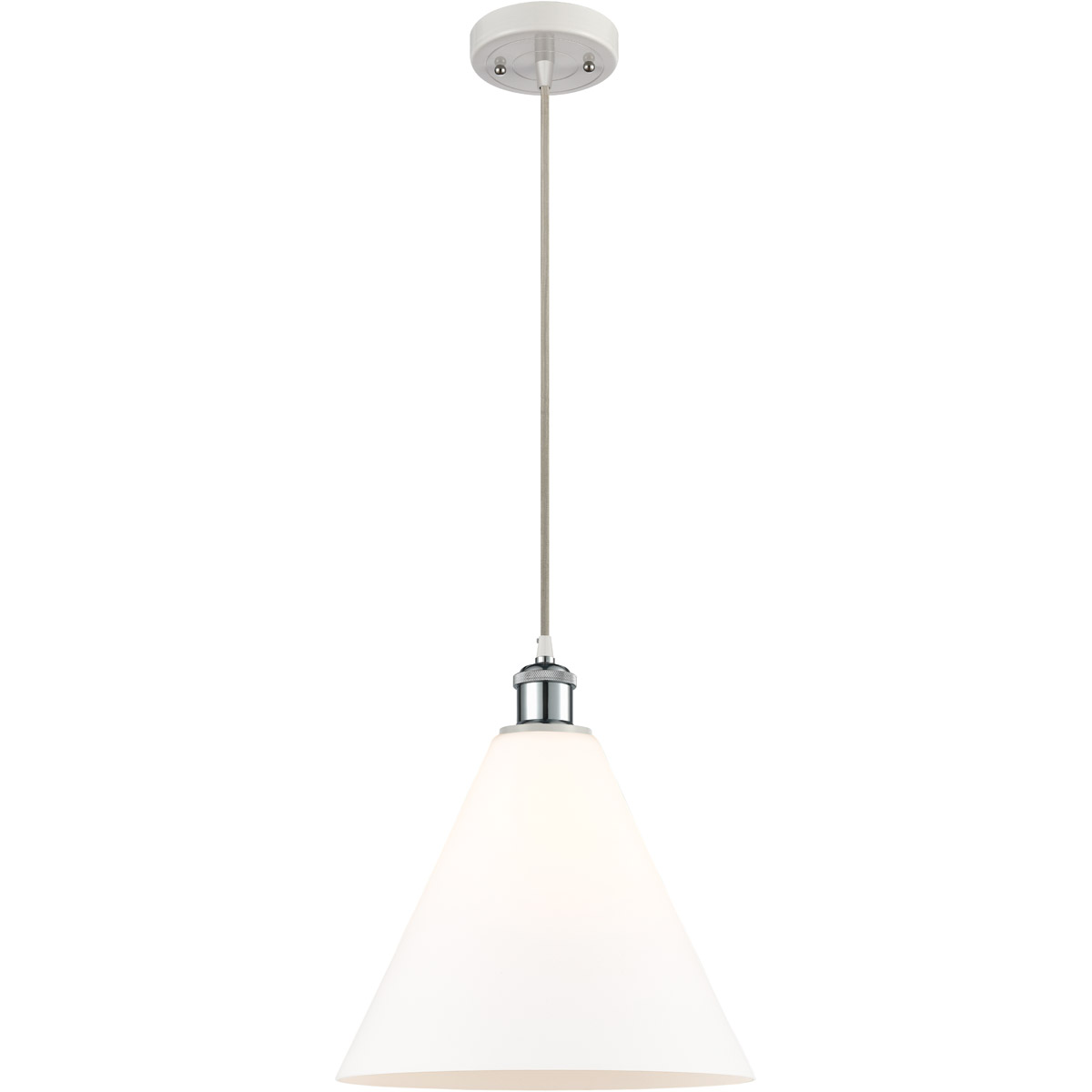 Innovations Lighting 516-1P-WPC-GBC-121-LED Ballston Cone LED 12 inch White and Polished Chrome Mini Pendant Ceiling Light in Matte White Glass