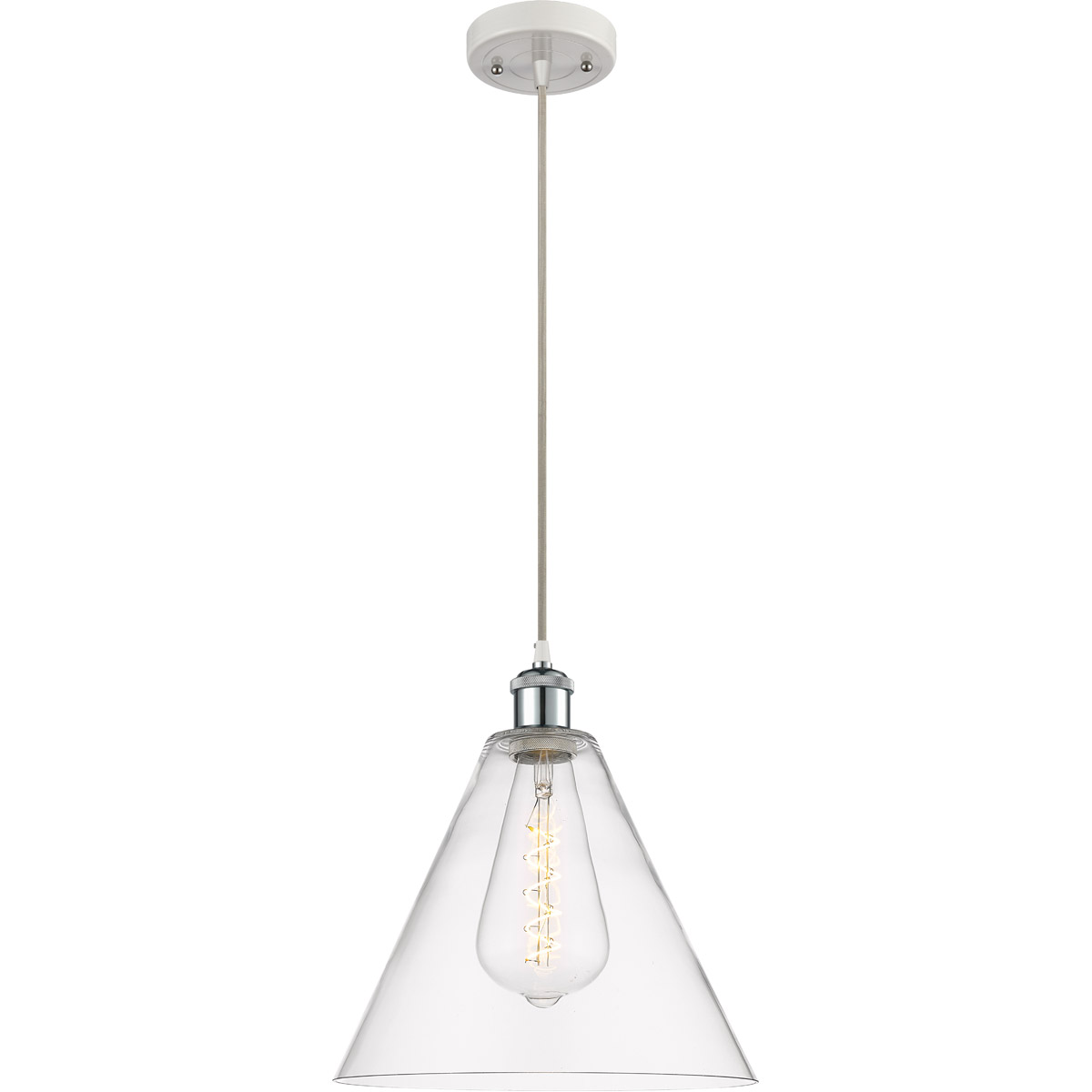 Innovations Lighting 516-1P-WPC-GBC-122-LED Ballston Cone LED 12 inch White and Polished Chrome Mini Pendant Ceiling Light in Clear Glass