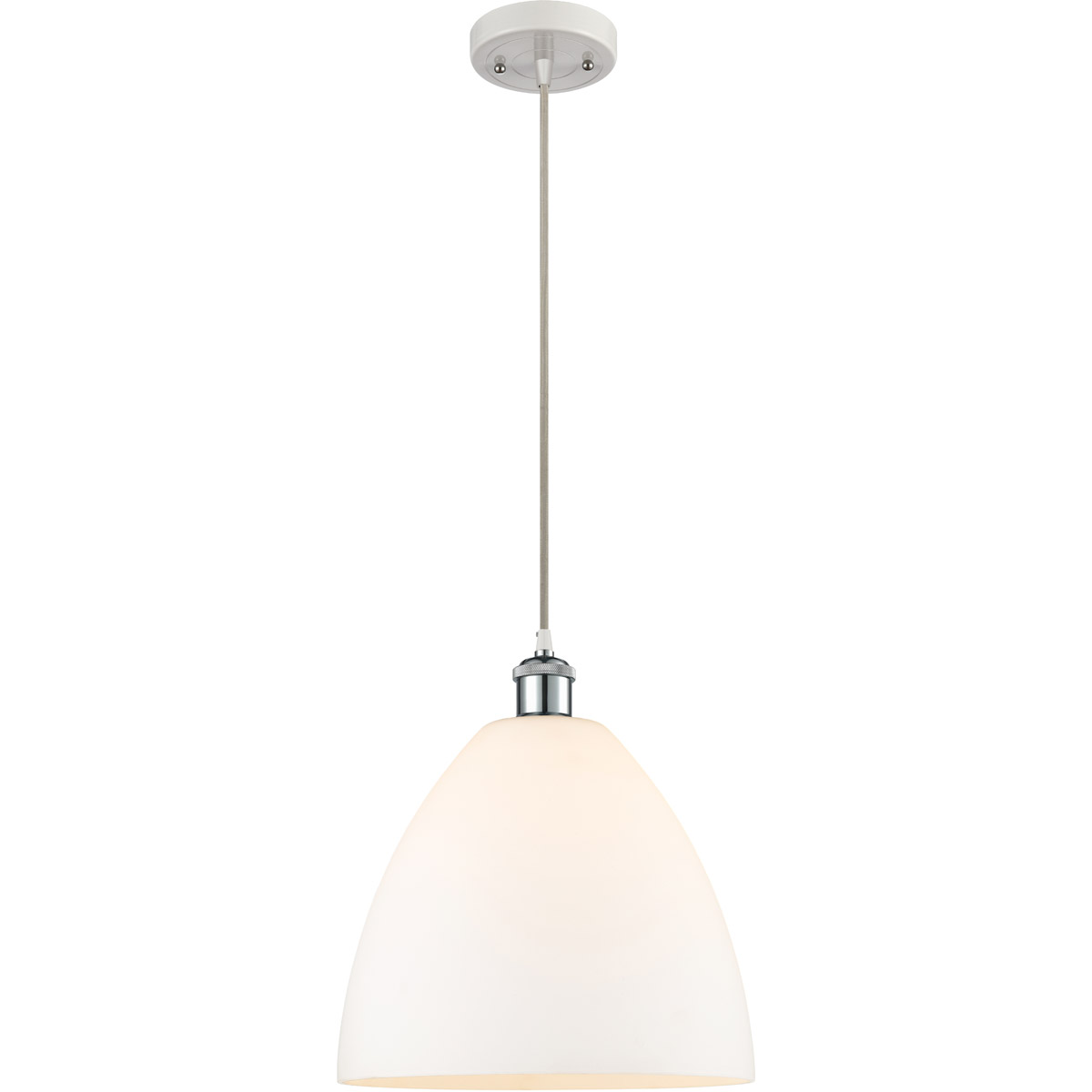 Innovations Lighting 516-1P-WPC-GBD-121-LED Ballston Dome LED 12 inch White and Polished Chrome Mini Pendant Ceiling Light in Matte White Glass
