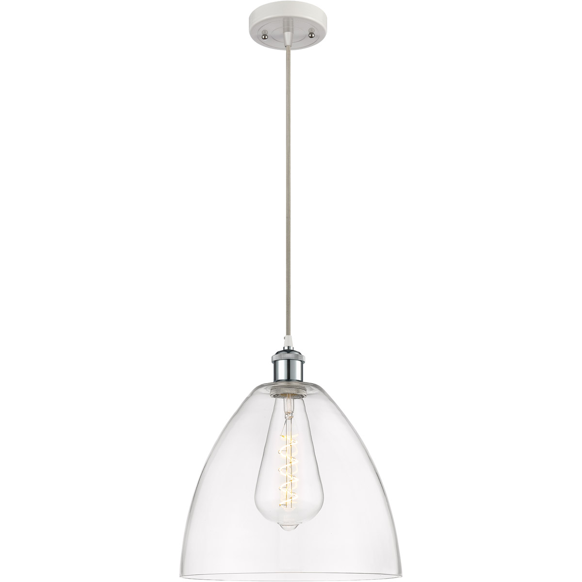 Innovations Lighting 516-1P-WPC-GBD-122-LED Ballston Dome LED 12 inch White and Polished Chrome Mini Pendant Ceiling Light in Clear Glass