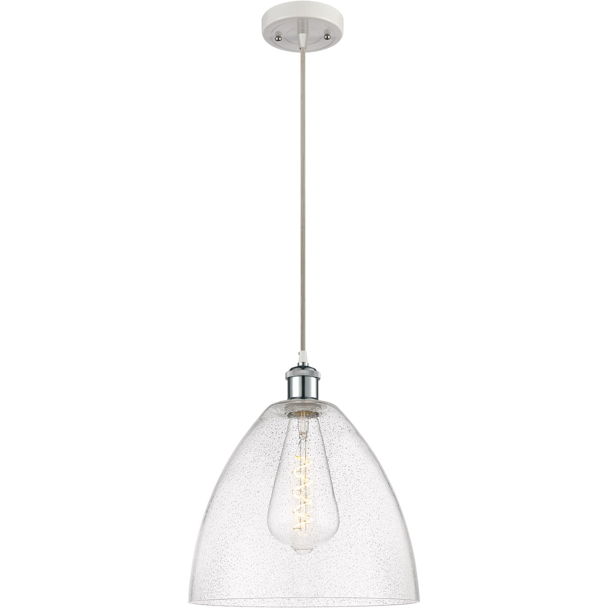 Innovations Lighting 516-1P-WPC-GBD-124-LED Ballston Dome LED 12 inch White and Polished Chrome Mini Pendant Ceiling Light in Seedy Glass