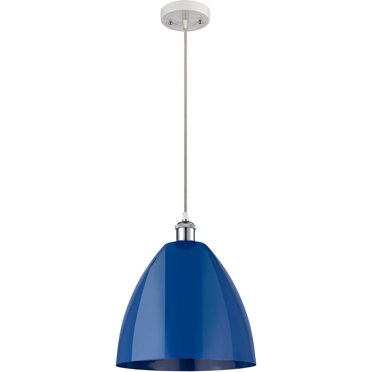 Innovations Lighting 516-1P-WPC-MBD-12-BL-LED Ballston Plymouth Dome LED 12 inch White and Polished Chrome Mini Pendant Ceiling Light in Matte Blue