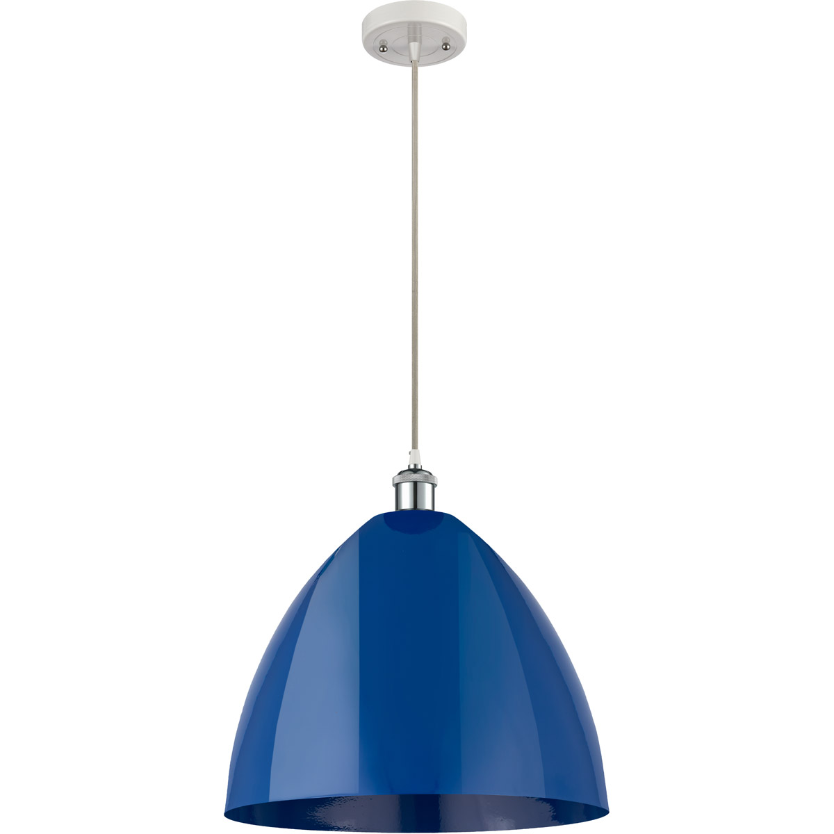 Innovations Lighting 516-1P-WPC-MBD-16-BL-LED Ballston Plymouth Dome LED 16 inch White and Polished Chrome Mini Pendant Ceiling Light in Matte Blue
