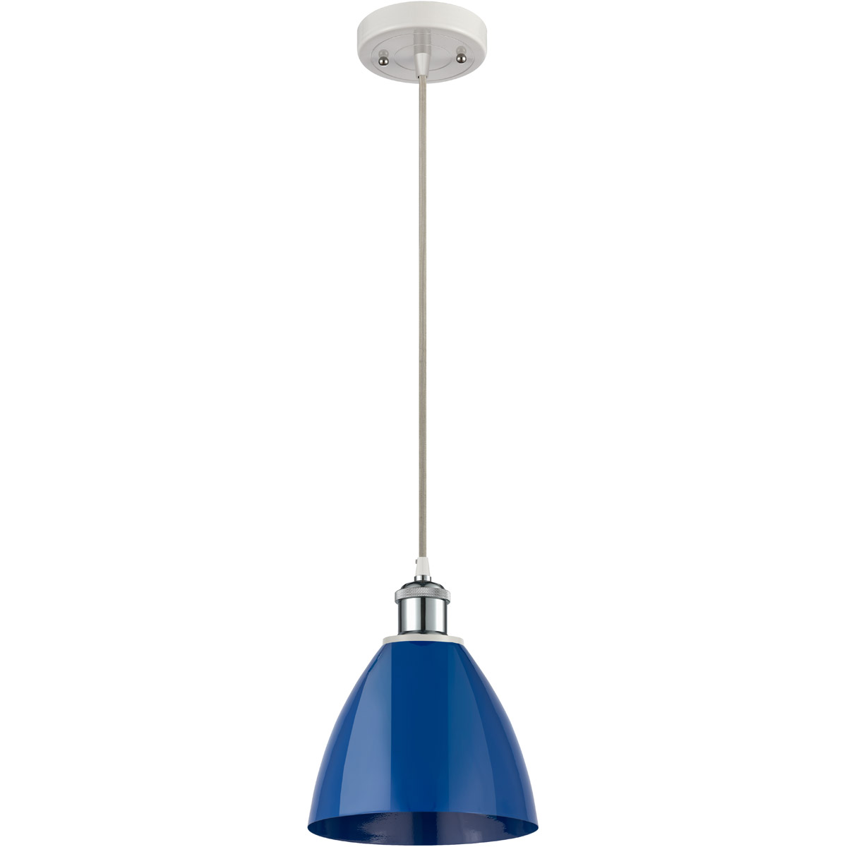 Innovations Lighting 516-1P-WPC-MBD-75-BL-LED Ballston Plymouth Dome LED 8 inch White and Polished Chrome Mini Pendant Ceiling Light in Matte Blue