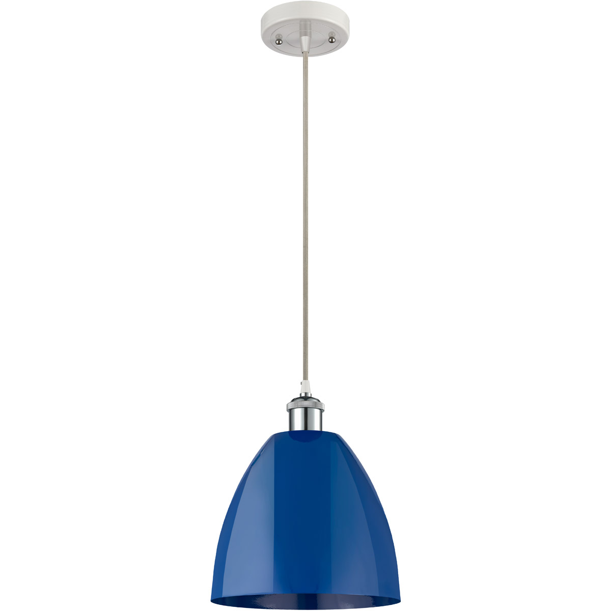Innovations Lighting 516-1P-WPC-MBD-9-BL-LED Ballston Plymouth Dome LED 9 inch White and Polished Chrome Mini Pendant Ceiling Light in Matte Blue