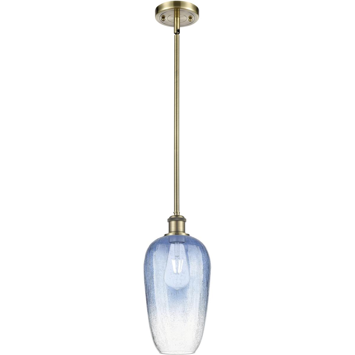 Innovations Lighting 516-1S-AB-G484-7SB Ballston Brookhaven Flute 1 Light 7 inch Antique Brass Mini Pendant Ceiling Light in Sapphire Blue Glass