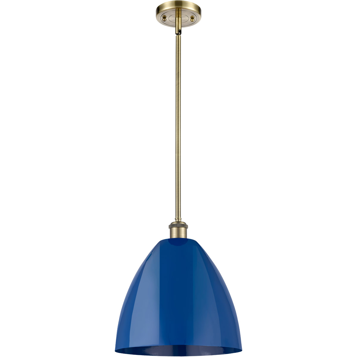 Innovations Lighting 516-1S-AB-MBD-12-BL-LED Ballston Plymouth Dome LED 12 inch Antique Brass Pendant Ceiling Light in Matte Blue