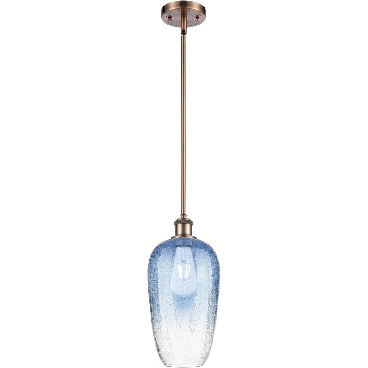 Innovations Lighting 516-1S-AC-G484-7SB Ballston Brookhaven Flute 1 Light 7 inch Antique Copper Mini Pendant Ceiling Light in Sapphire Blue Glass