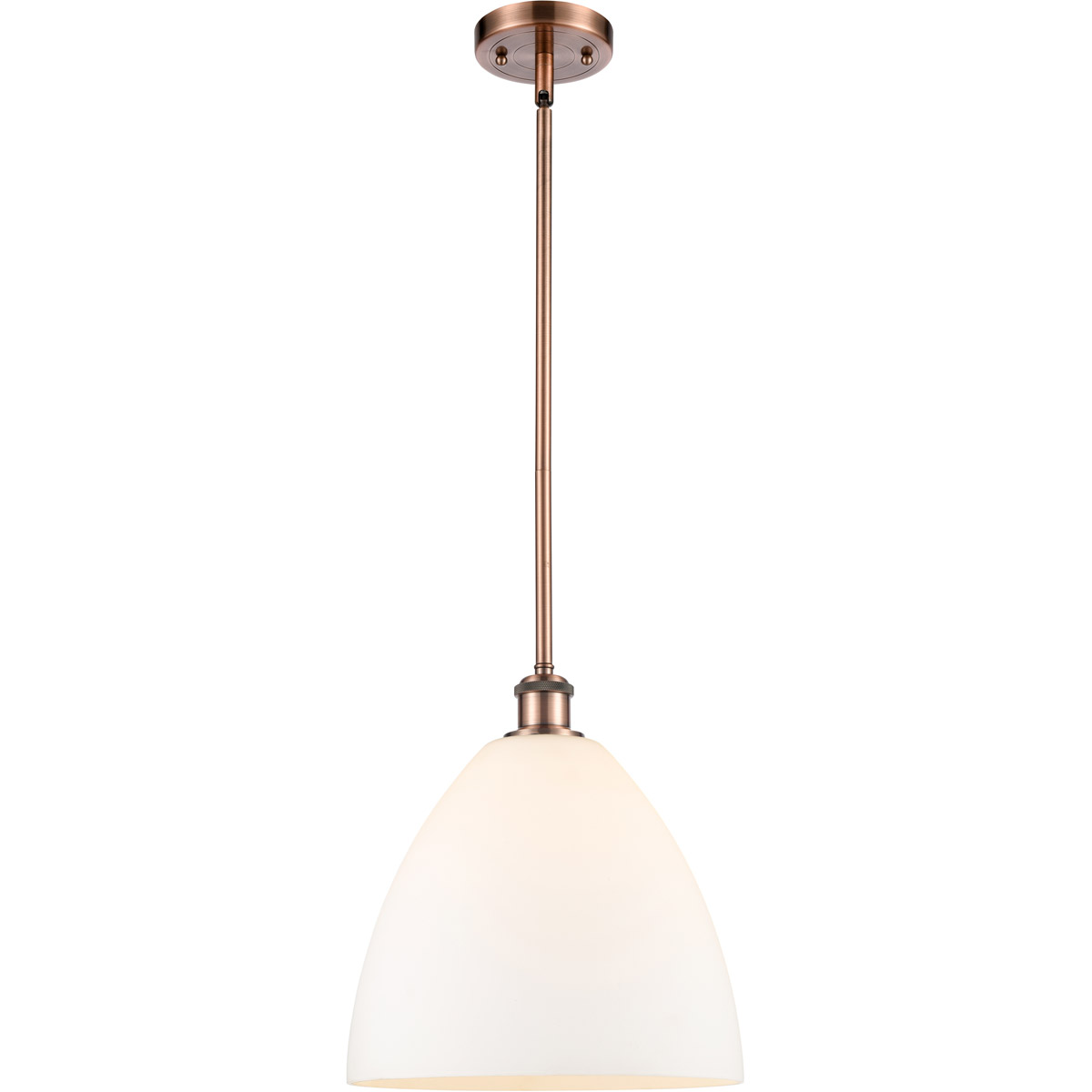 Innovations Lighting 516-1S-AC-GBD-121-LED Ballston Dome LED 12 inch Antique Copper Mini Pendant Ceiling Light in Matte White Glass