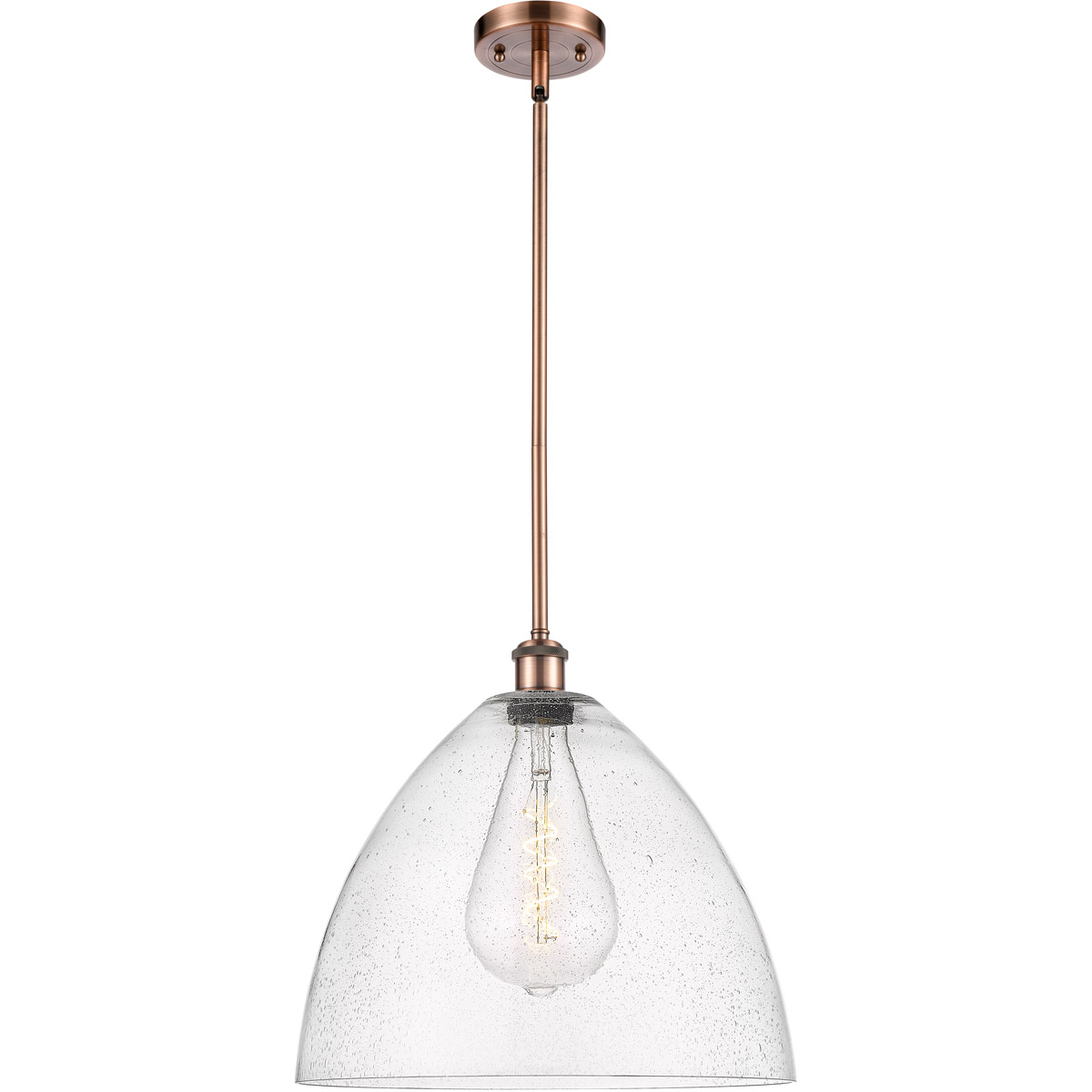 Innovations Lighting 516-1S-AC-GBD-164-LED Ballston Dome LED 16 inch Antique Copper Pendant Ceiling Light in Seedy Glass