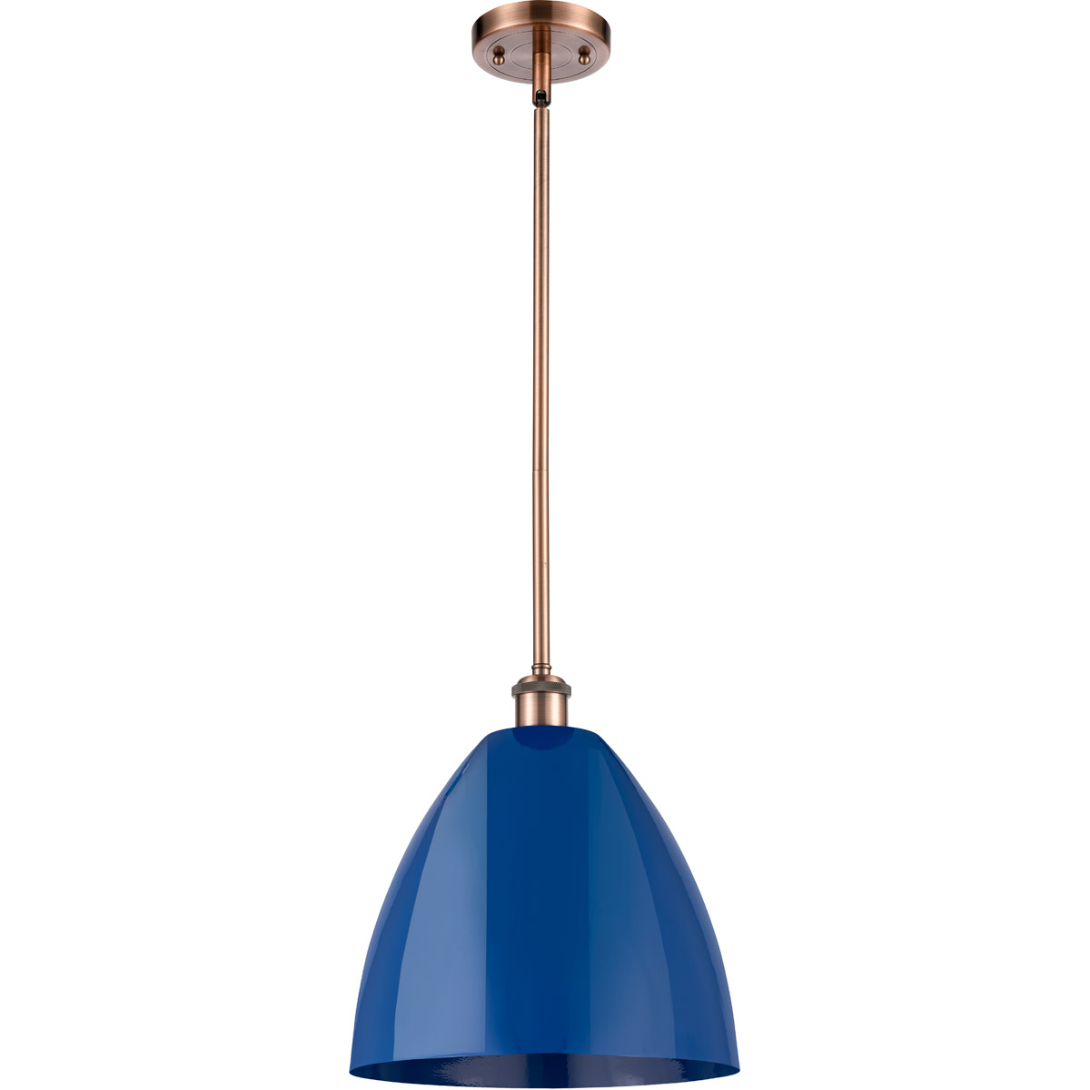Innovations Lighting 516-1S-AC-MBD-12-BL-LED Ballston Plymouth Dome LED 12 inch Antique Copper Pendant Ceiling Light in Matte Blue