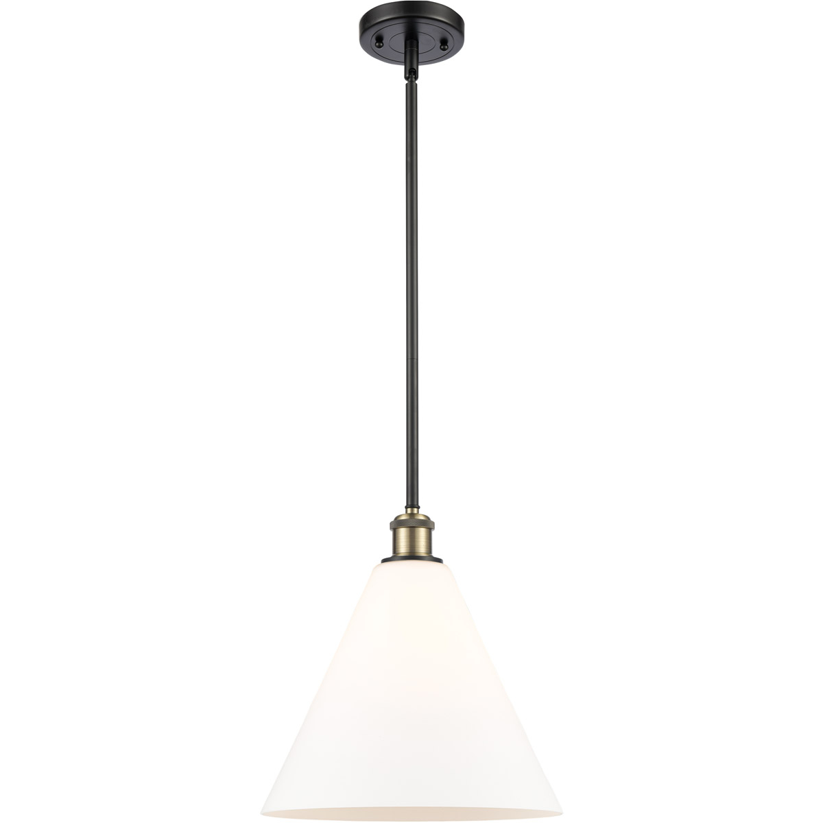 Innovations Lighting 516-1S-BAB-GBC-121-LED Ballston Cone LED 12 inch Black Antique Brass Mini Pendant Ceiling Light in Matte White Glass