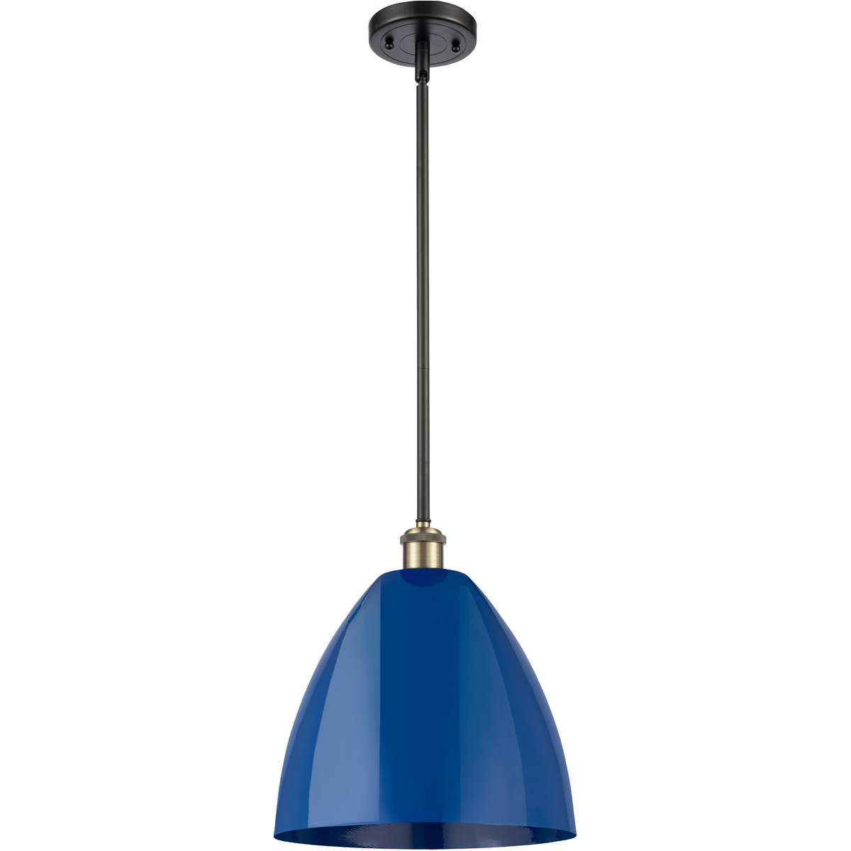 Innovations Lighting 516-1S-BAB-MBD-12-BL-LED Ballston Plymouth Dome LED 12 inch Black Antique Brass Pendant Ceiling Light in Matte Blue