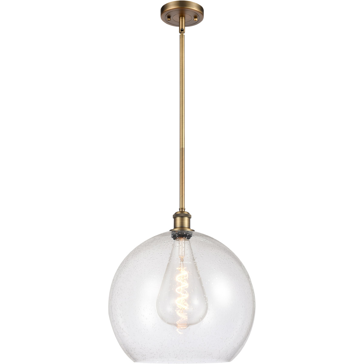 Innovations Lighting 516-1S-BB-G124-14-LED Ballston Athens LED 13.75 inch Brushed Brass Pendant Ceiling Light in Seedy Glass