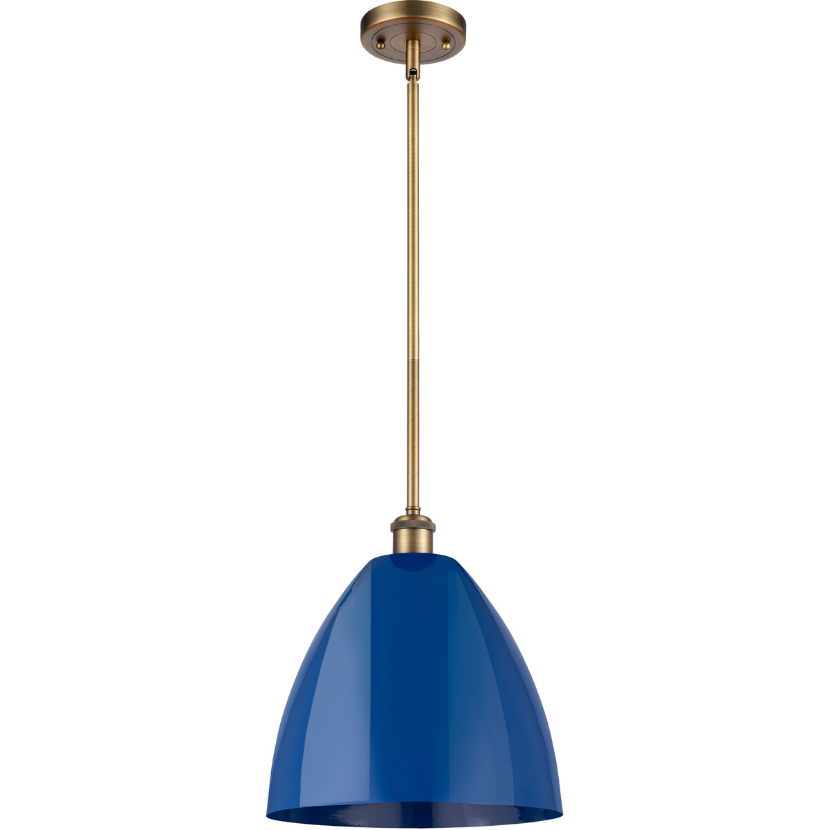 Innovations Lighting 516-1S-BB-MBD-12-BL-LED Ballston Plymouth Dome LED 12 inch Brushed Brass Pendant Ceiling Light in Matte Blue