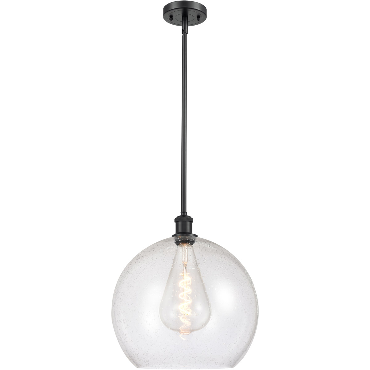 Innovations Lighting 516-1S-BK-G124-14-LED Ballston Athens LED 13.75 inch Matte Black Pendant Ceiling Light in Seedy Glass