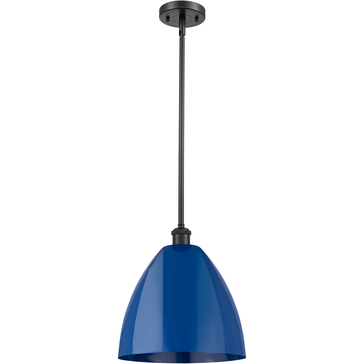 Innovations Lighting 516-1S-BK-MBD-12-BL-LED Ballston Plymouth Dome LED 12 inch Matte Black Pendant Ceiling Light in Matte Blue