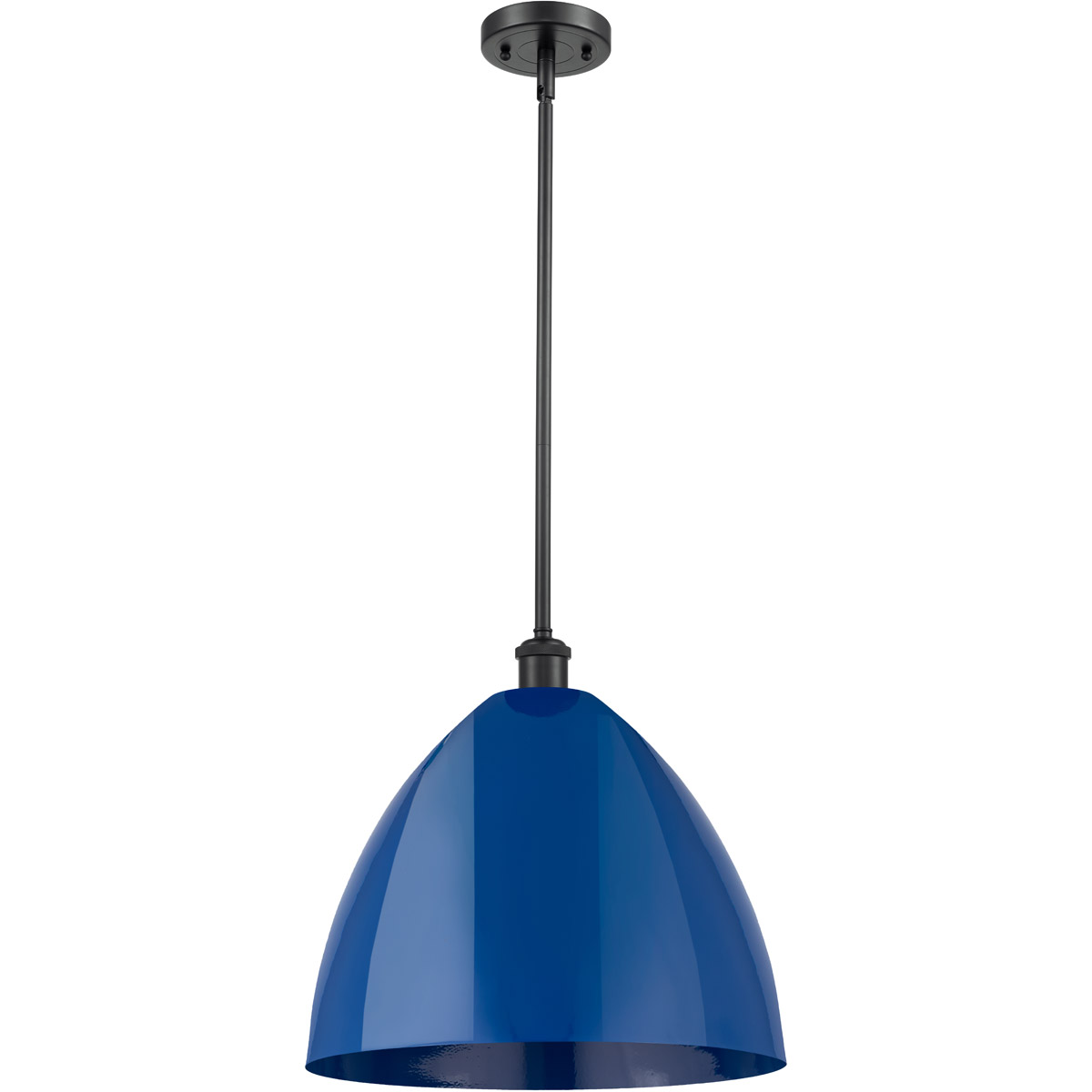 Innovations Lighting 516-1S-BK-MBD-16-BL-LED Ballston Plymouth Dome LED 16 inch Matte Black Pendant Ceiling Light in Matte Blue