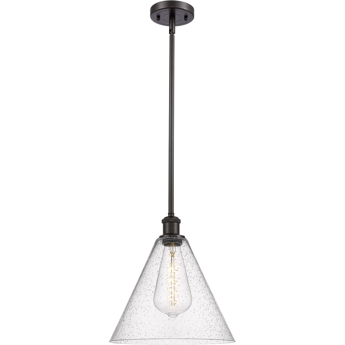 Innovations Lighting 516-1S-OB-GBC-124 Ballston Cone 1 Light 12 inch Oil Rubbed Bronze Mini Pendant Ceiling Light in Seedy Glass