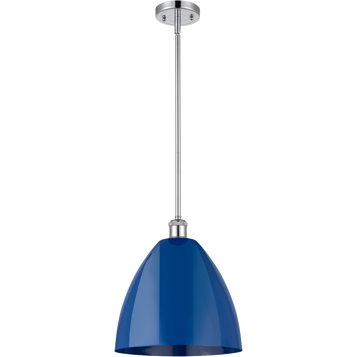 Innovations Lighting 516-1S-PC-MBD-12-BL-LED Ballston Plymouth Dome LED 12 inch Polished Chrome Pendant Ceiling Light in Matte Blue