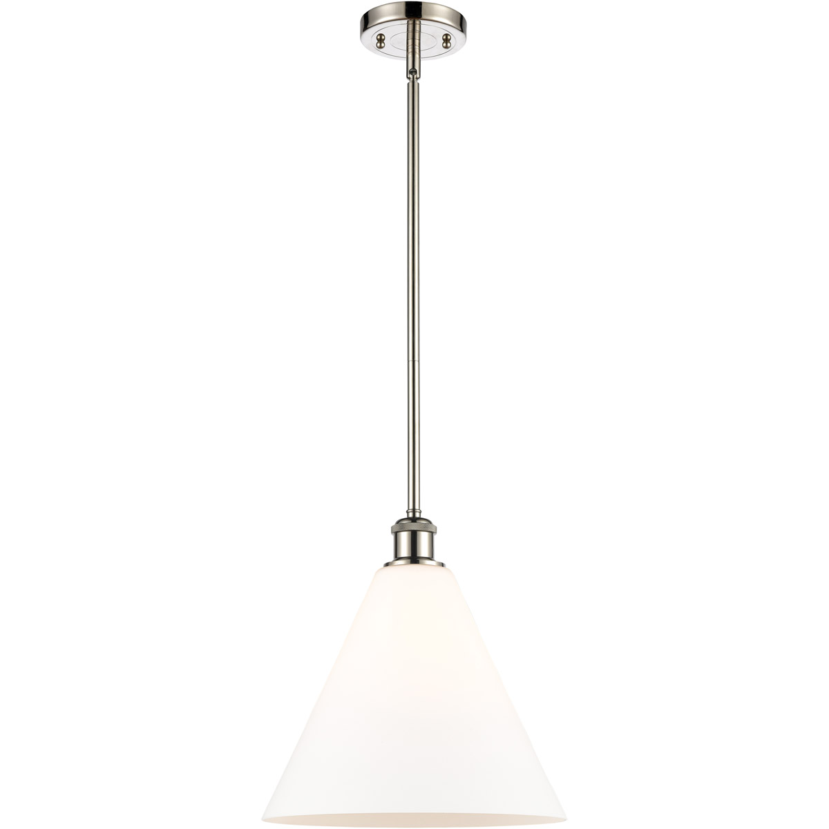 Innovations Lighting 516-1S-PN-GBC-121-LED Ballston Cone LED 12 inch Polished Nickel Mini Pendant Ceiling Light in Matte White Glass