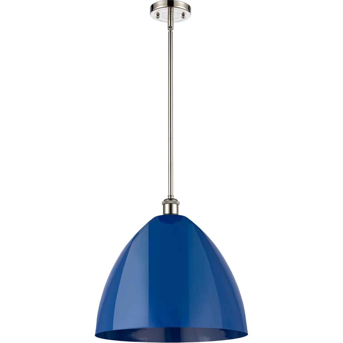 Innovations Lighting 516-1S-PN-MBD-16-BL-LED Ballston Plymouth Dome LED 16 inch Polished Nickel Pendant Ceiling Light in Matte Blue