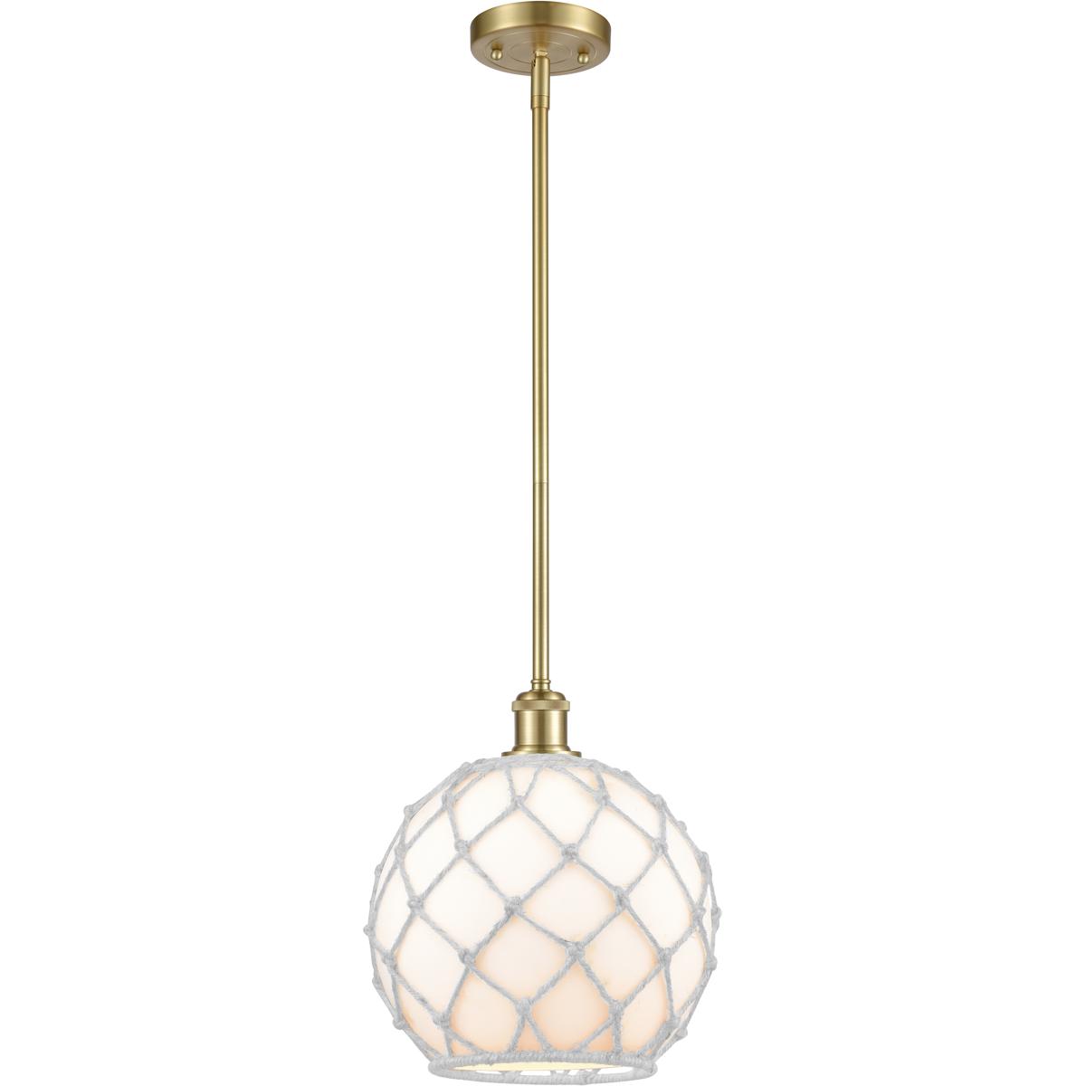Innovations Lighting 516-1S-SG-G121-10RW-LED Ballston Large Farmhouse Rope LED 10 inch Satin Gold Pendant Ceiling Light in White Glass with White Rope