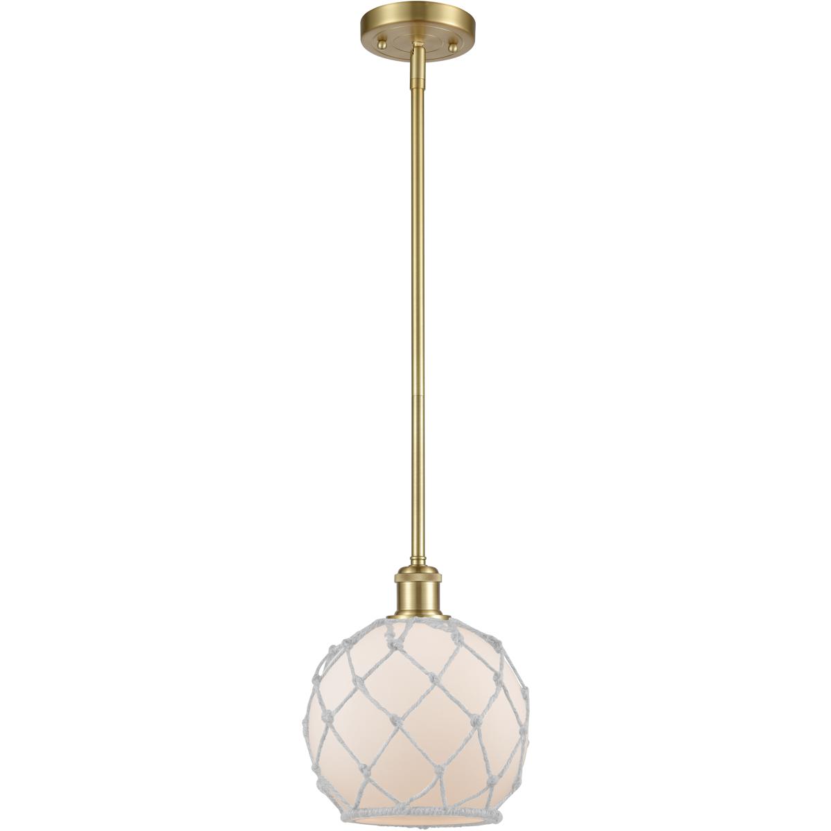 Innovations Lighting 516-1S-SG-G121-8RW-LED Ballston Farmhouse Rope LED 8 inch Satin Gold Pendant Ceiling Light in White Glass with White Rope, Ballst